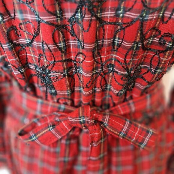 Country Wear Size 10 Modest Tartan Plaid Embroidered Velvet Long Prairie Dress - Picture 10 of 13